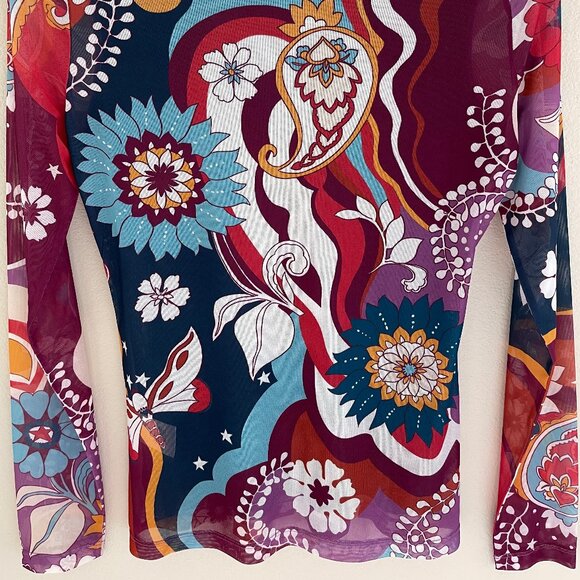 JOHNNY WAS Jade "Rebecca" Mesh Mock Neck Long Sleeve Tee is NWOT! Size SMALL - Picture 8 of 10